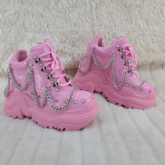 Space Candy by Anthony Wang 4" Baby Pink Sneaker Wedges - Picture 2 of 7